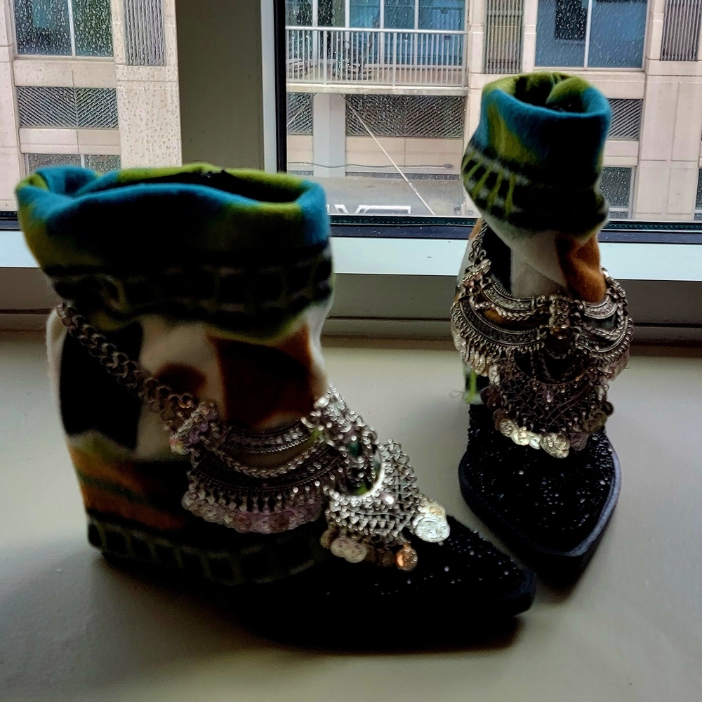 Custom Order Black Crystal Boho Festival Southwestern Ankle Booties